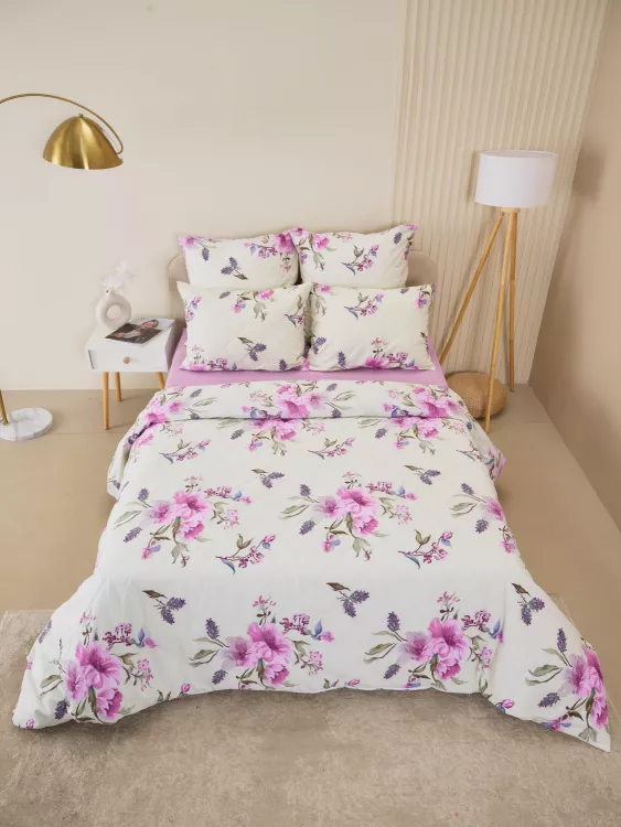 Постельное белье зима-лето из поплина с простыней на резинке - Джина