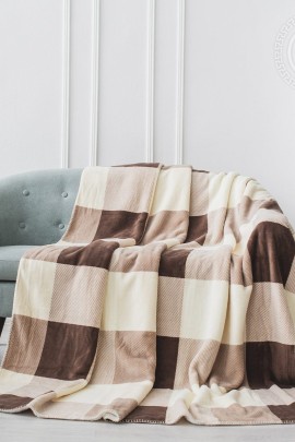 Плед флисовый "Клетка" бежевый-коричневый ПФ20-2 220*200 ПФ20-2