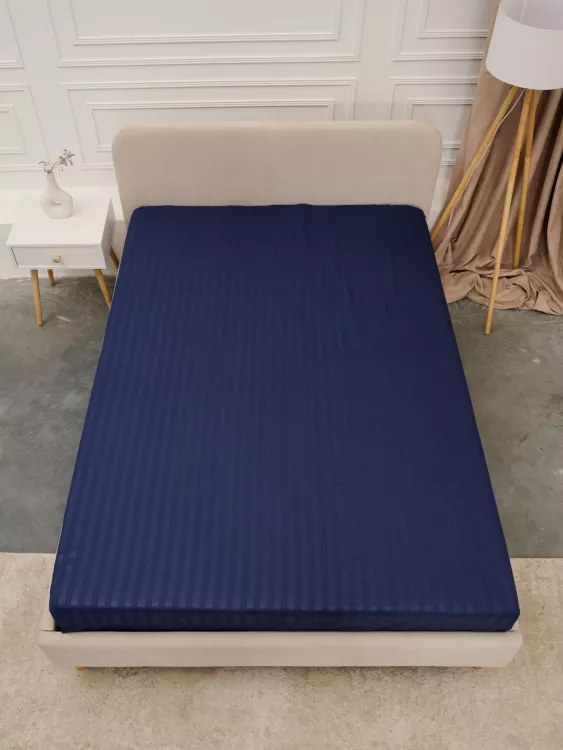 Простыня Микрофибра Страйп на резинке - Синий