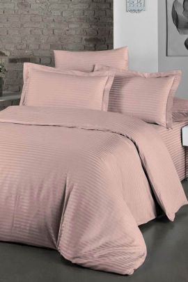 Постельное белье сатин страйп с простыней на резинке в подарочной упаковке - Сухая роза