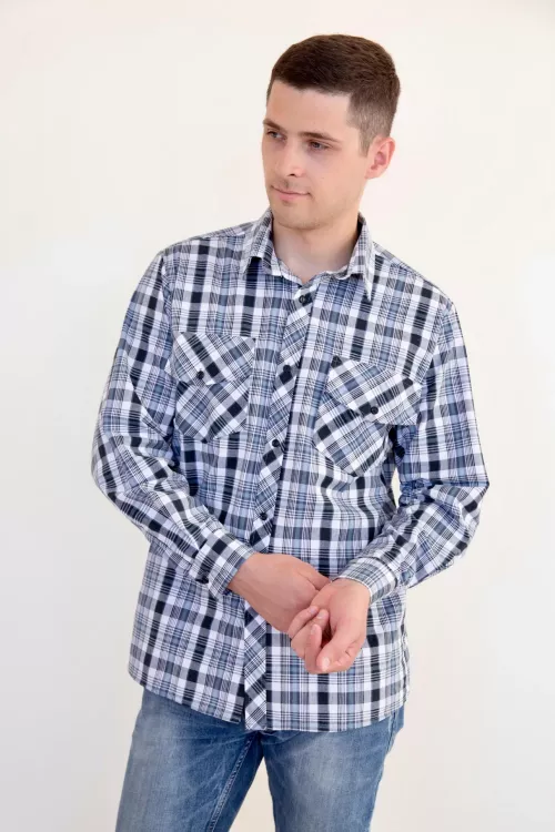 Рубашка мужская шотландка Премиум Ч Д/Р Арт. 7521